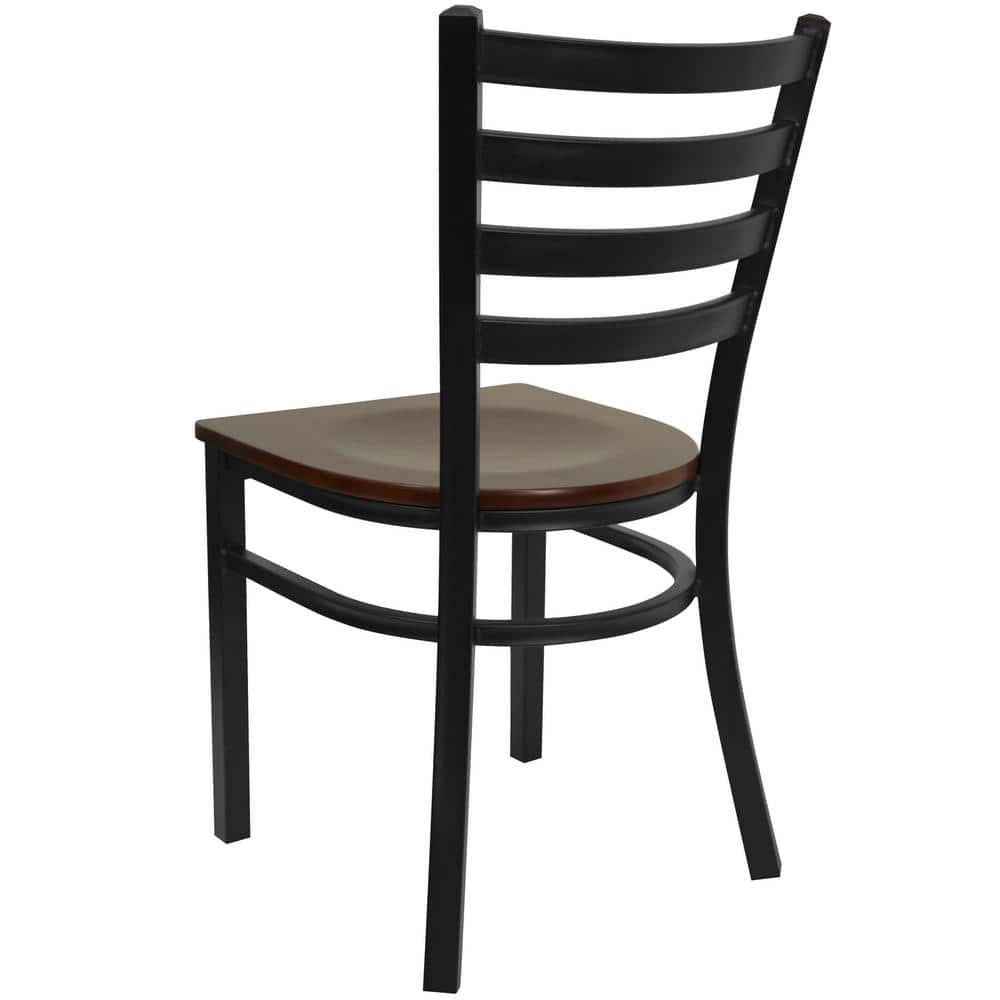 High Ladderback Side Chair in Mahogany and Black Metal