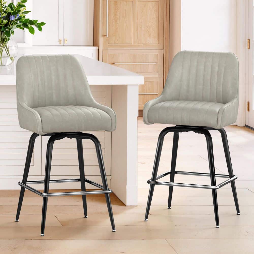 Hudi 26 in. H Light Greige Low Back Metal Bar Stool with Channel-Stitched Soft-Touch Faux Leather Seat Set of 2 price history on PriceWatchPro
