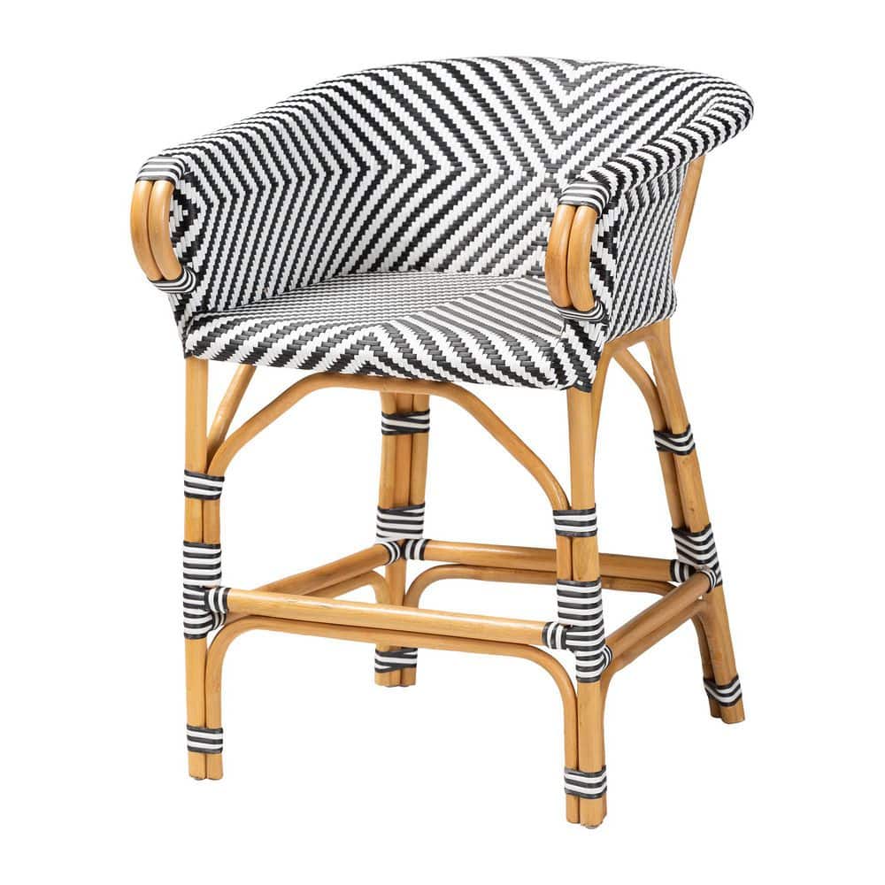 Max 33.5 in. H Natural Brown with Black and White Rattan Counter Stool price history on PriceWatchPro