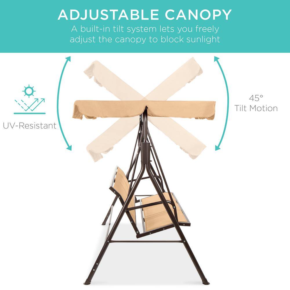 Tan 2-Seater Outdoor Swing Glider with Adjustable Canopy