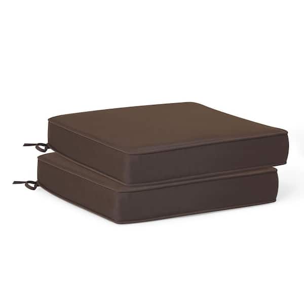 Fading Free 20 in. W. x 19.5 in. x 4 in. Brown Outdoor Patio Thick Square Lounge Chair Seat Cushion with Ties 2-Pack