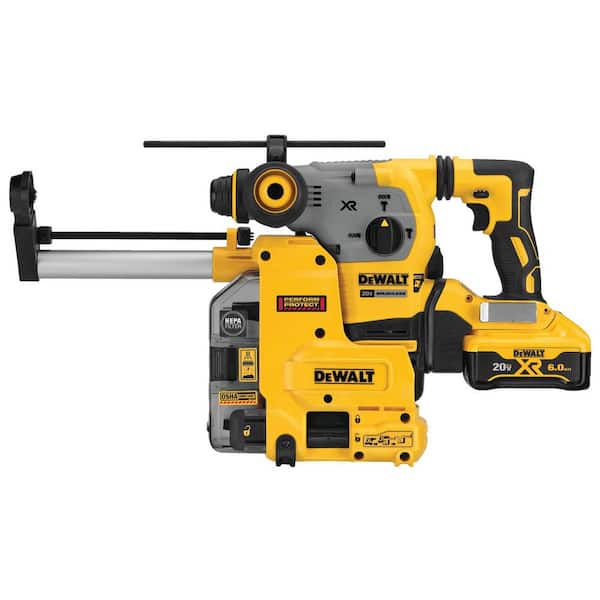 DEWALT 20V MAX XR Brushless 1-1/8 in. SDS Plus L-Shape Rotary Hammer with Dust Extractor and (2) 20V 6.0Ah Batteries