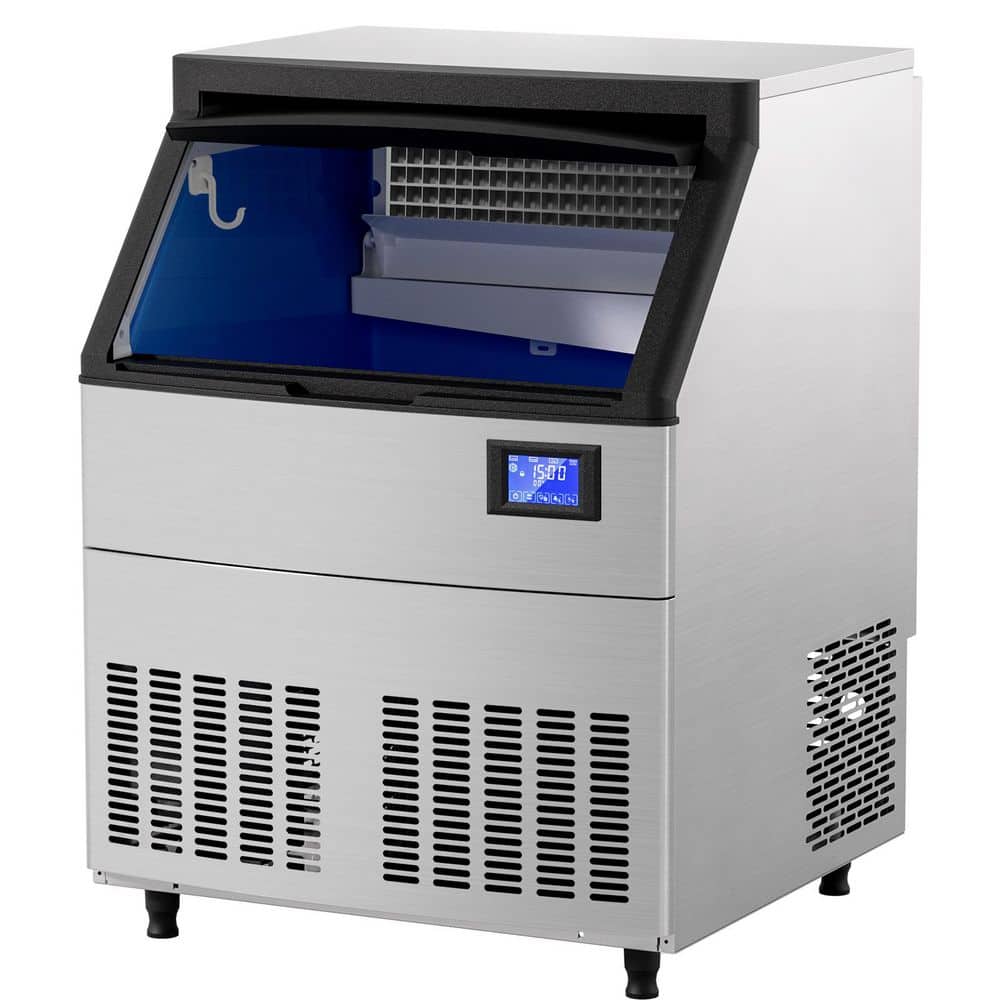 26 in. Ice Production per Day 200 lbs. Commercial Freestanding Ice Maker Stainless Steel, 90 LBS Bin, Full Size Cubes