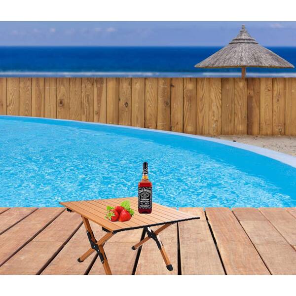 23 in. Brown Square Aluminium Portable Picnic Table with Folding
