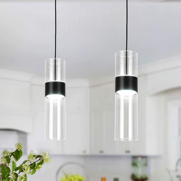 Henveton Jasslynn 17-Watts 1 Light Black Integrated LED Pendant Light with Clear Glass Shade for Kitchen Dining Room Foyer