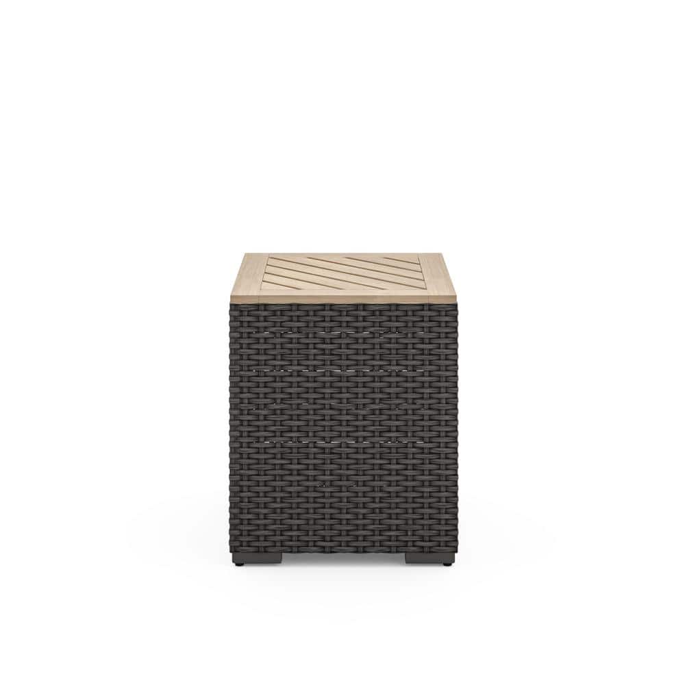 HOMESTYLES Boca Raton Brown Wicker Rattan and Wood Outdoor Accent Table