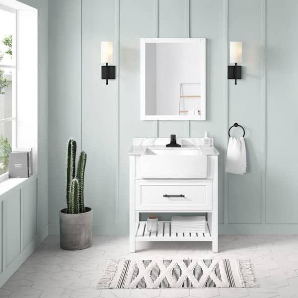 OVE Decors Amery 30 in. W x 22 in. D x 34 in. H Single Bath Vanity in White with White Engineered Marble Top