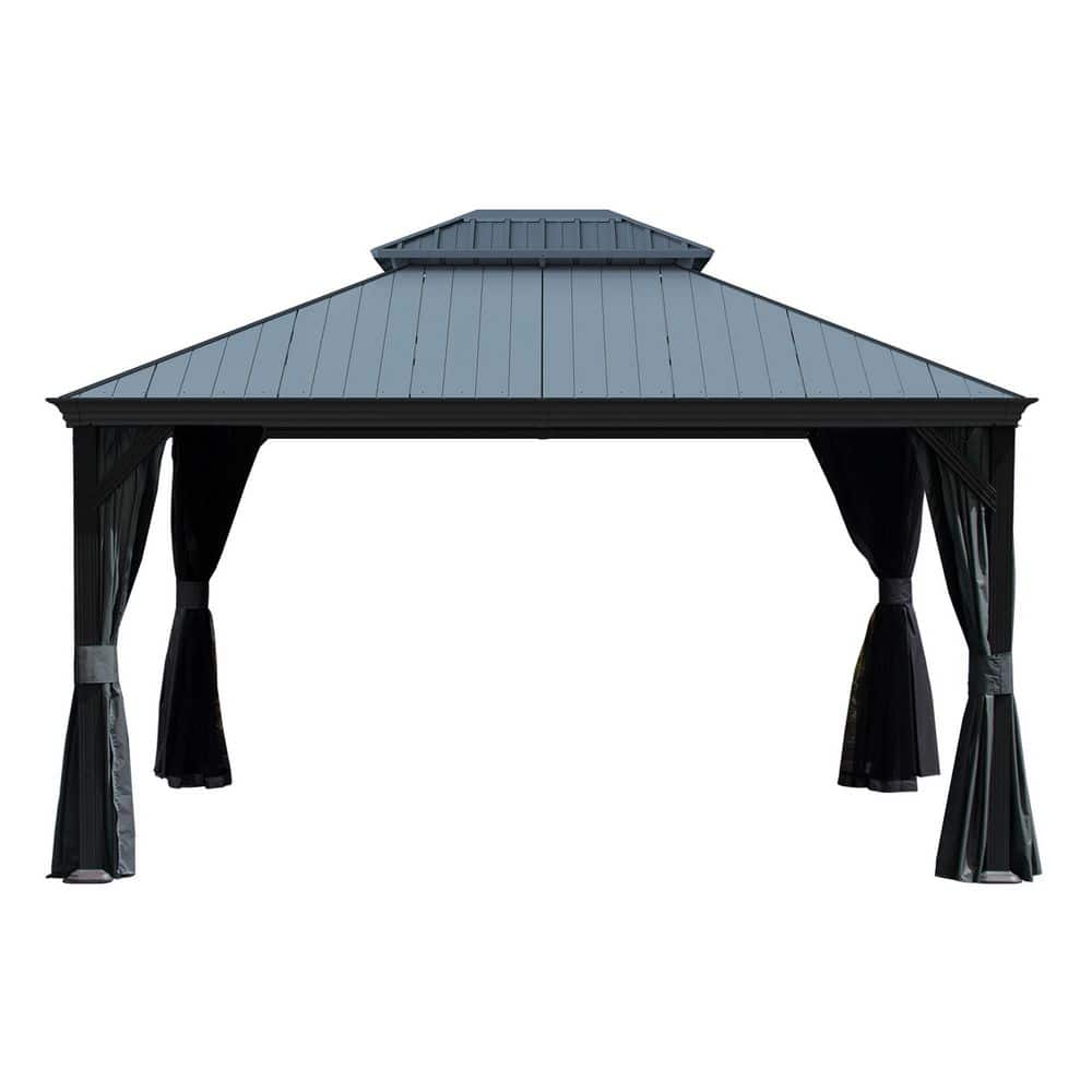 12 ft. x 14 ft. Dark Gray Hardtop Gazebo with Resin and Steel Roof, Heavy Duty Permanent Pavilion with Drainage price history on PriceWatchPro