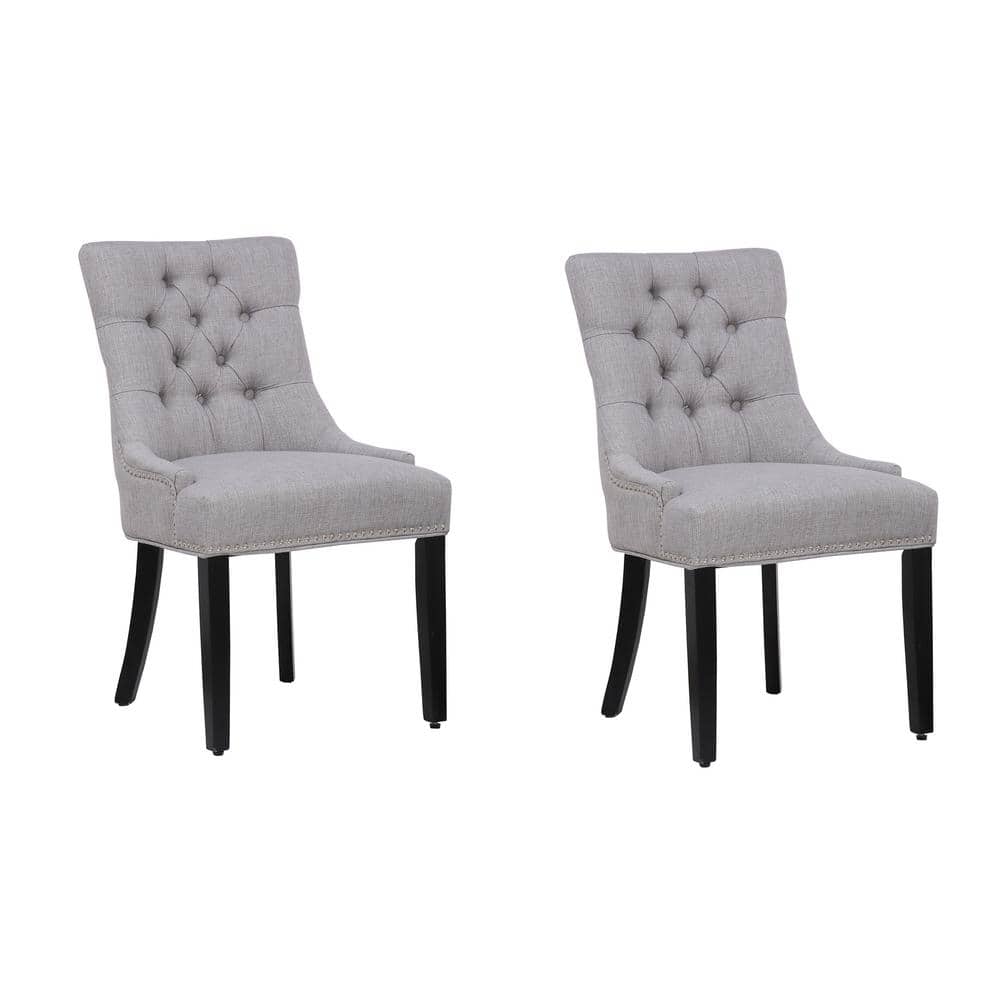 Elegant Gray Linen Tufted Wingback Side Chair Set