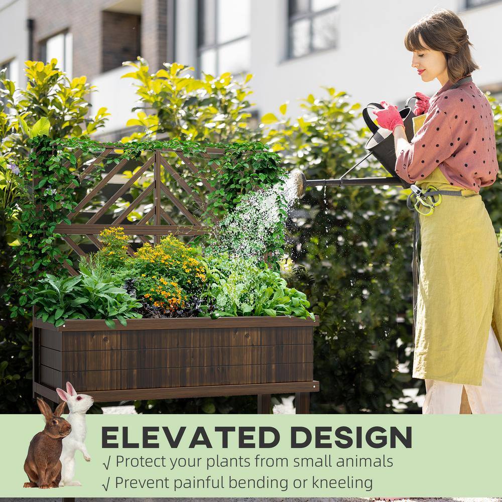 Carbonized Wood Raised Garden Bed with Trellis for Climbing Plants