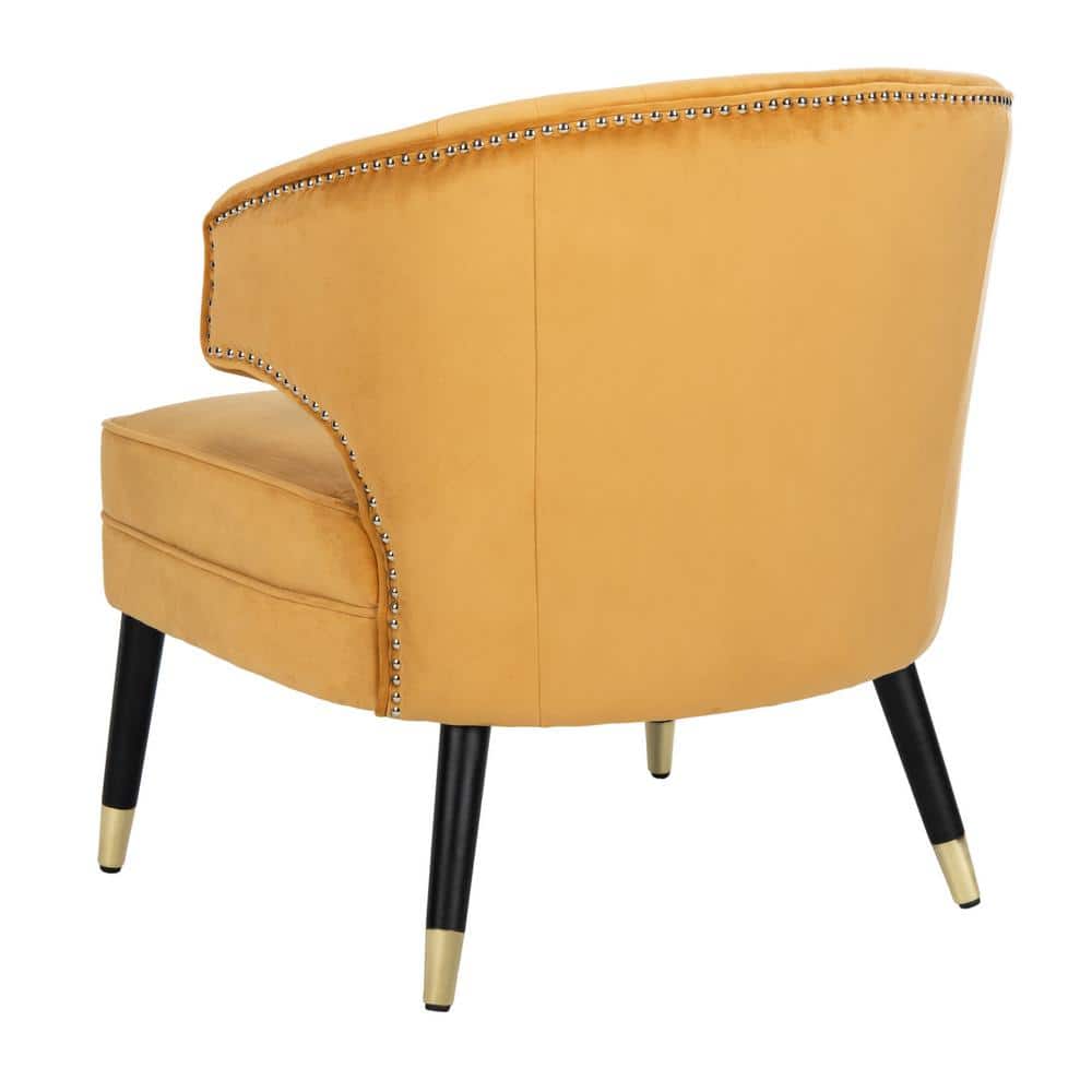 Stazia Marigold Velvet Wingback Armless Accent Chair with Gold Caps