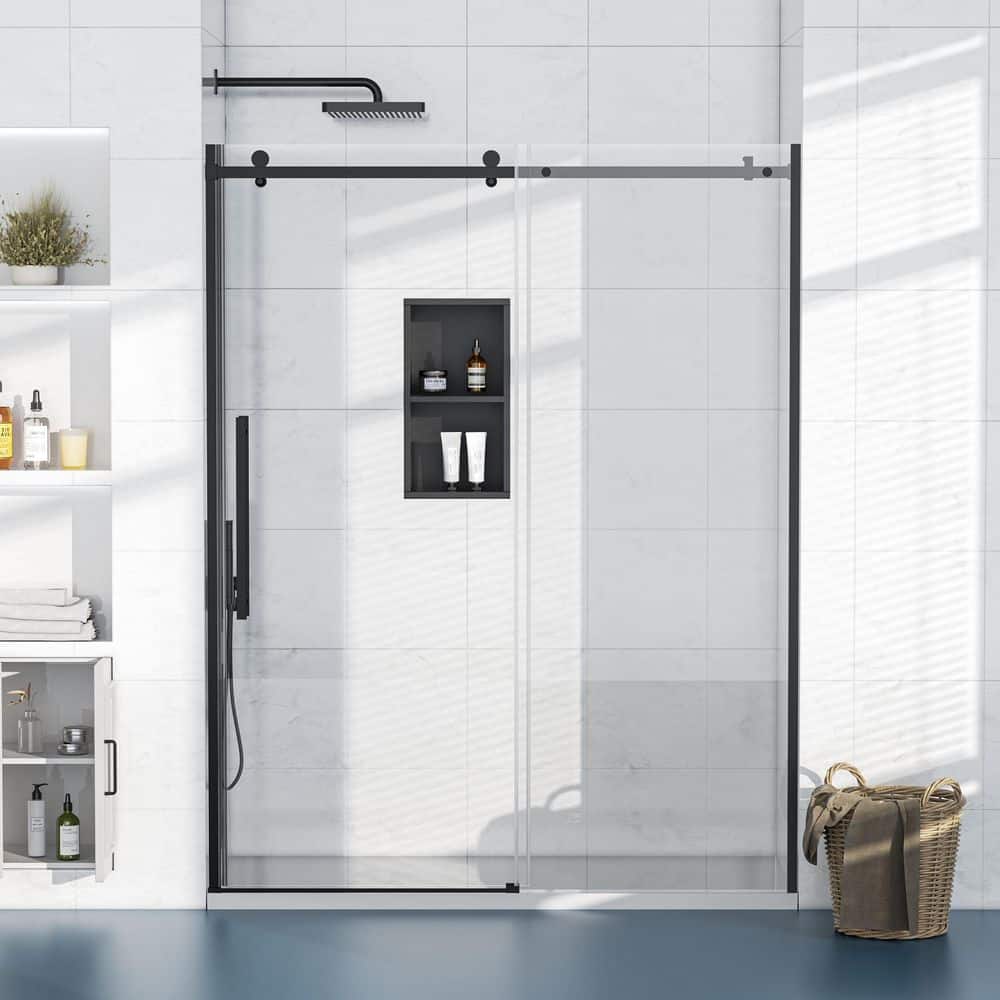 56-60 in. W x 74 in. H Single Reversible Sliding Frameless Shower Door in Matte Black with Nano-Coated Tempered Glass price history on PriceWatchPro