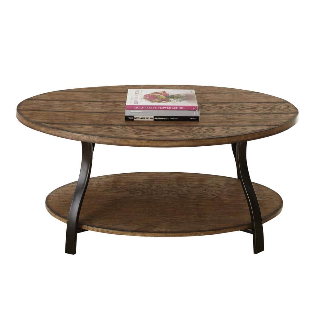 Denise Light Oak and Metal Oval Coffee Table with Shelf