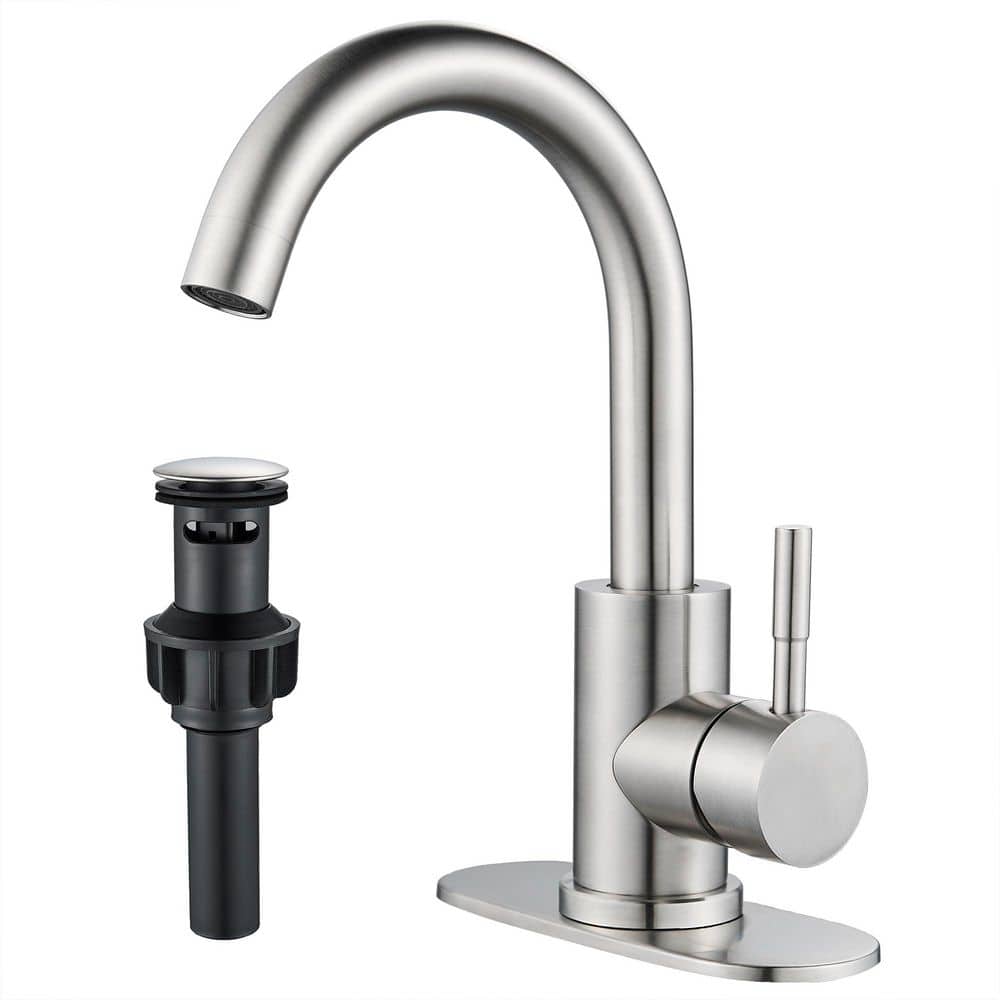 Single Handle Single Hole Bathroom Faucet with Deckplate Included and Drain Kit Included in Brushed Nickel price history on PriceWatchPro