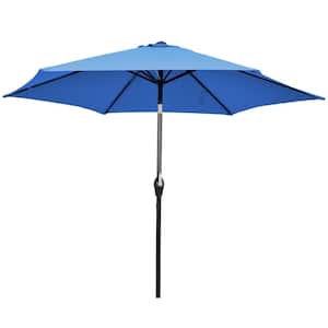 9 ft. Outdoor Market Table Garden Yard Patio Umbrella with Crank 6 Ribs in Blue