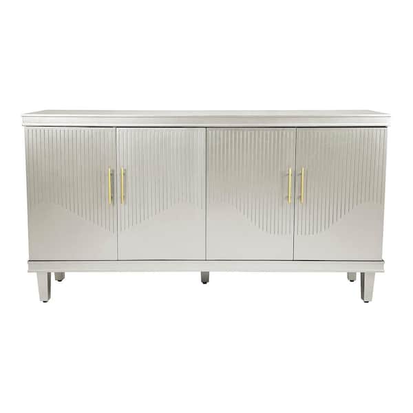 59.84 in. W x 15.75 in. D x 32.28 in. H Champagne Silver Linen Cabinet with 4-Door