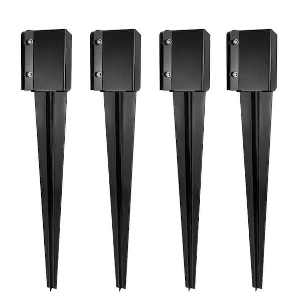 NVNOO 4 in. x 4 in. x 32 in. Metal Fencing End T-Posts Anchor for Patio Yard, Black (4-Pack)
