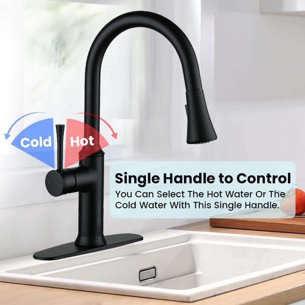 Matte Black Stainless Steel Touchless Pull-Down Sprayer Kitchen Faucet