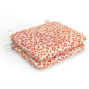 Abstract 18.5 in W x 3 in H Square Outdoor Chair Pad Cushion with Ties 2-Count in Sunny Spot Papaya