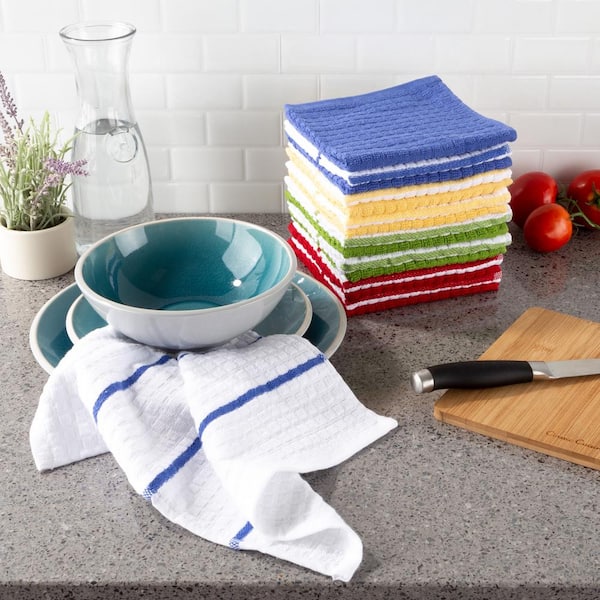Multi-Colored Terry Weave 100% Cotton Kitchen Towel Set (Set of 16)