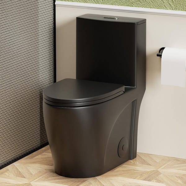 1.1/1.6 GPF Dual Flush Elongated 1-Piece Toilet in Matte Black with Comfort Chair Seat ADA Height