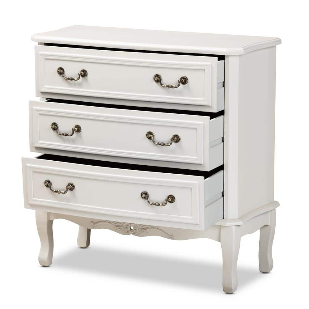 Gabrielle White 3-Drawer Wood Dresser with Brass Handles