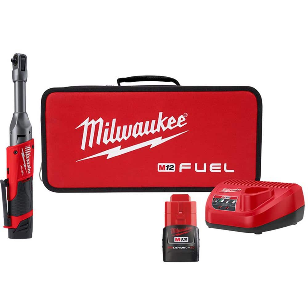 Milwaukee M12 FUEL 12V Lithium-Ion Brushless Cordless 1/4 in. Extended Reach Ratchet Kit with M12 2.0Ah Battery -  2559-21-2420