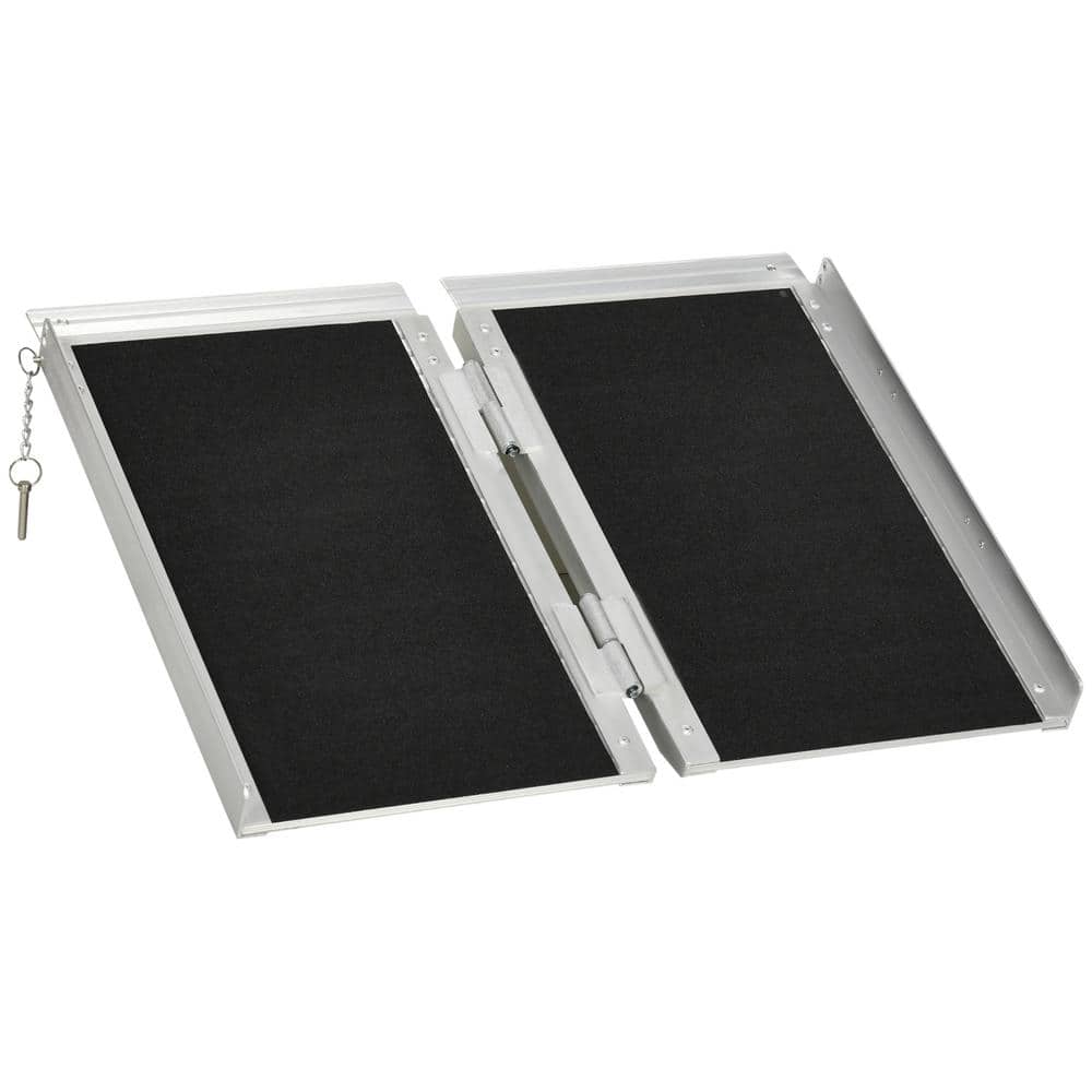 Textured Aluminum Folding Wheelchair Ramp Threshold Ramp in Black for Doorw