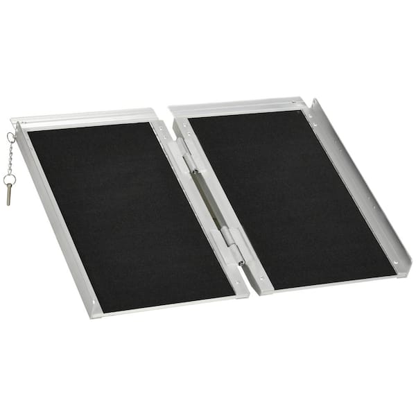 Aoibox Textured Aluminum Folding Wheelchair Ramp Threshold Ramp in Black for Doorways, Home, Steps, Stairs