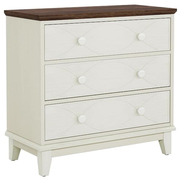 BYBLIGHT Fenley White 3-Drawers 31.5 in. Nightstand Bedside Table, Wood Farmhouse Bedroom Nightstand with Storage