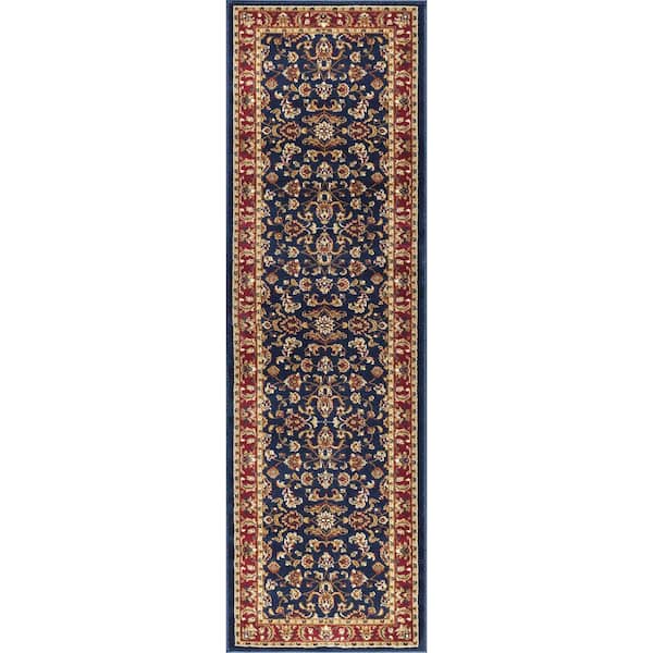 Tayse Rugs Sensation Border Navy 2 ft. x 10 ft. Indoor Runner Rug