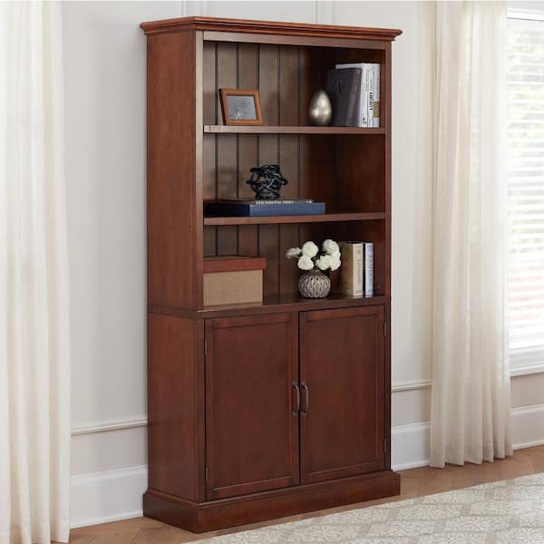 Home Decorators Collection Royce 72 in. Walnut Brown Wood 3-Shelf Standard Bookcase with Adjustable Shelves