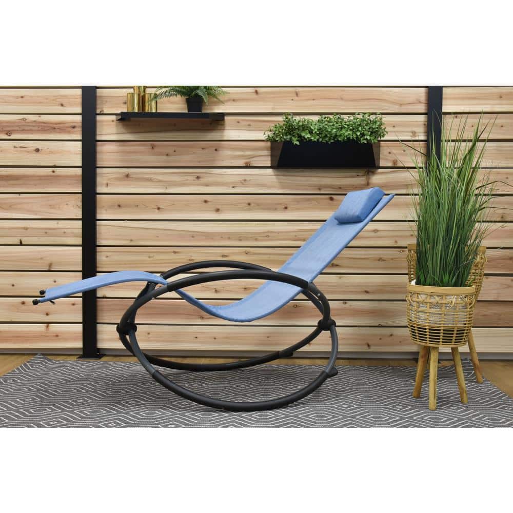 Blue Powder Coated Steel Orbital Rocking Lounger with Cushions