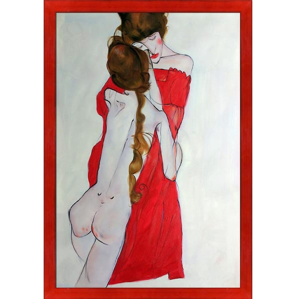 LA PASTICHE Mother and Daughter, 1913 by Egon Schiele Stiletto Red Framed People Oil Painting Art Print 39.5 in. x 27.5 in.