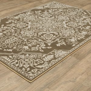 Imperial Gold/Beige 4 ft. x 6 ft. 2-Tone Center Oriental Medallion Polyester Indoor Area Rug