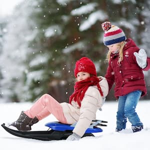 Folding Kids 43 in. Metal Snow Sled Frost-Resistant Pull Rope Snow Slider Leather Seat