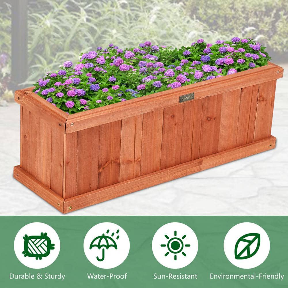 28 Inch Brown Fir Wood Rectangular Outdoor Planter Box
