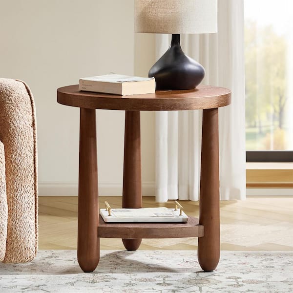 Fabrizius 23.2 in. Walnut Round Wood Tall End Table
