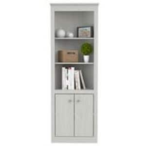 70.02 in. Washed Oak Wood 5-shelf Standard Corner Unit Bookcase with Double Door Storage