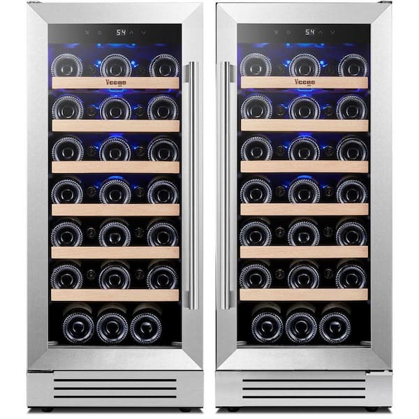 30 in. Dual Zone Cellar Cooling Unit 66-Bottles Built- in Wine Cooler Side-by-Side Refrigerators Mini Fridge in Black