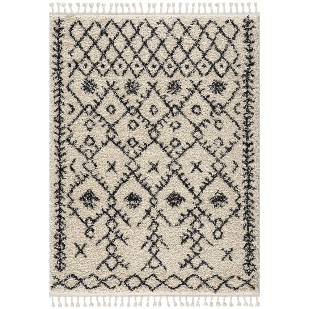 Godalming Charcoal and Peach Bohemian Shag Area Rug 7'10" x 10'