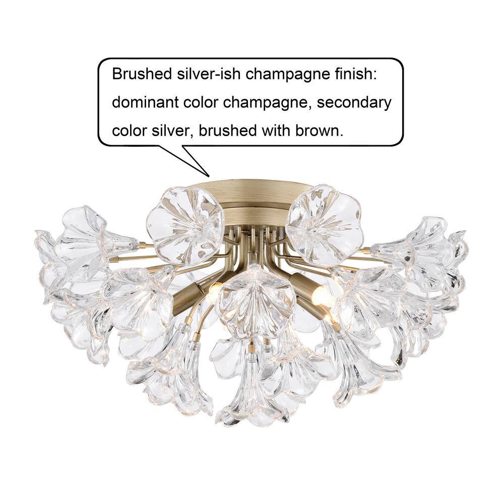 Blanca Brushed Champagne Glass Flower Flush Mount Light