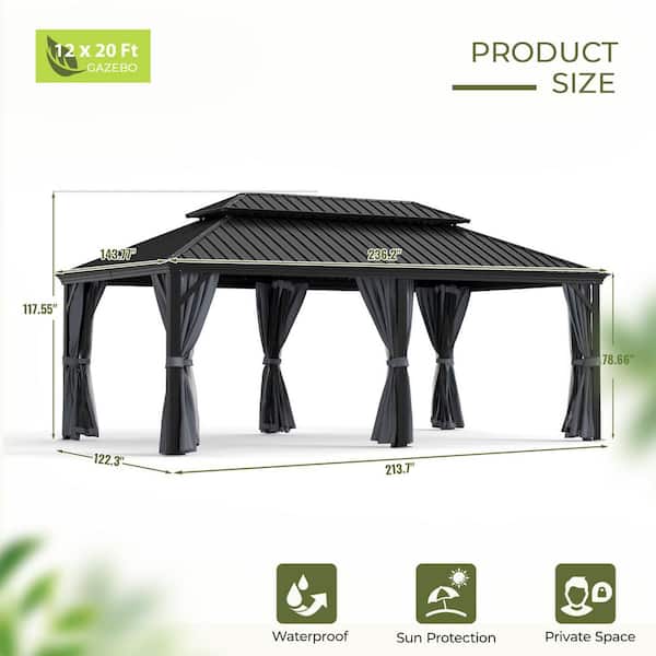 EGEIROSLIFE 12 ft. x 20 ft. Double Roof Hardtop Aluminum Patio