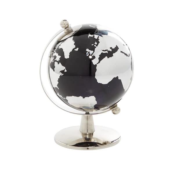Litton Lane 8 in. Blue Stainless Steel Decorative Globe with Silver Accents