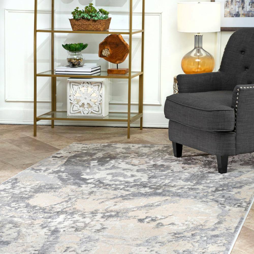 Gray Abstract Synthetic Easy Care 3' x 5' Area Rug