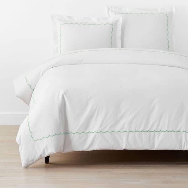 Company Cotton Scallop Green Full/Queen Cotton Percale Duvet Cover