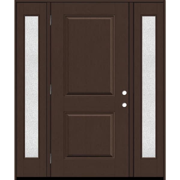 Steves & Sons Regency 64 in. x 80 in. 2P Squaretop RHOS Chestnut Stain Mahogany Fiberglass Prehung Front Door w/Rain 12 in. SLs 6-9/16