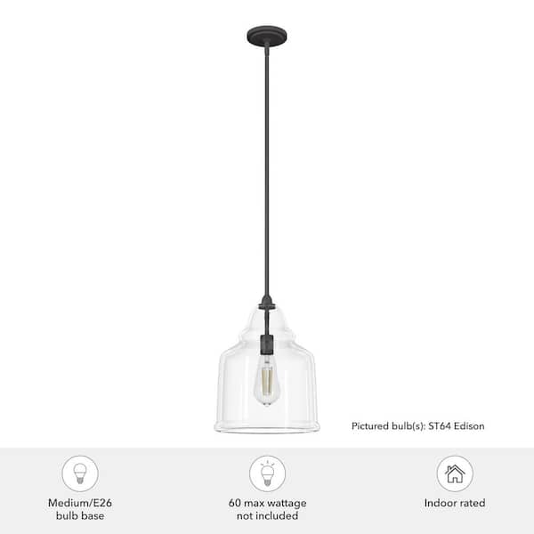 Hunter - Dunshire 1-Light Noble Bronze Island Pendant Light with Clear Bell Glass Shade