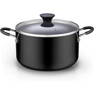 6 qt. Thick Gauge Aluminum Nonstick Stockpot in Black Effortless Cleanup with Glass Lid and Stay Cool Riveted Handles