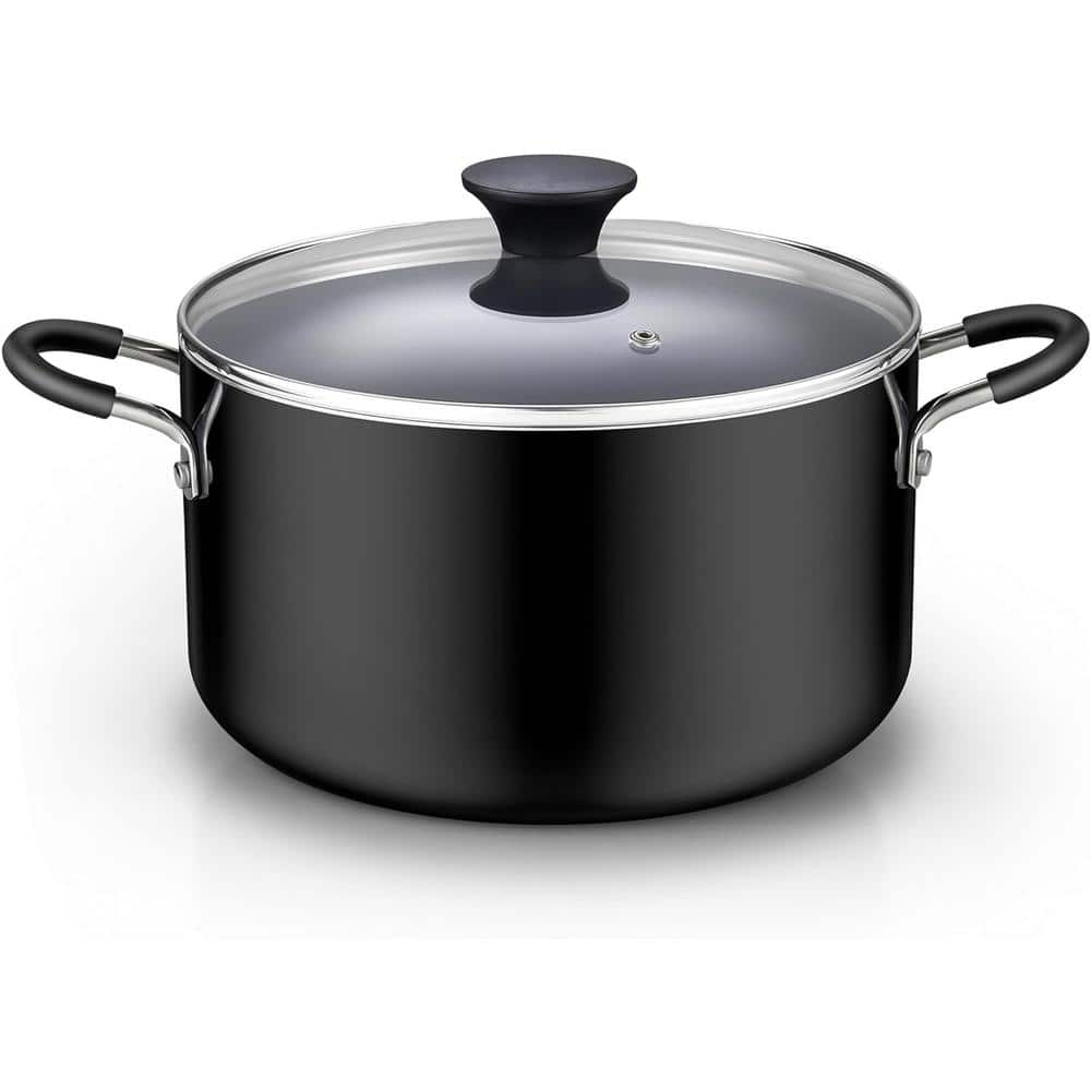 6 qt. Thick Gauge Aluminum Nonstick Stockpot in Black Effortless Cleanup wi